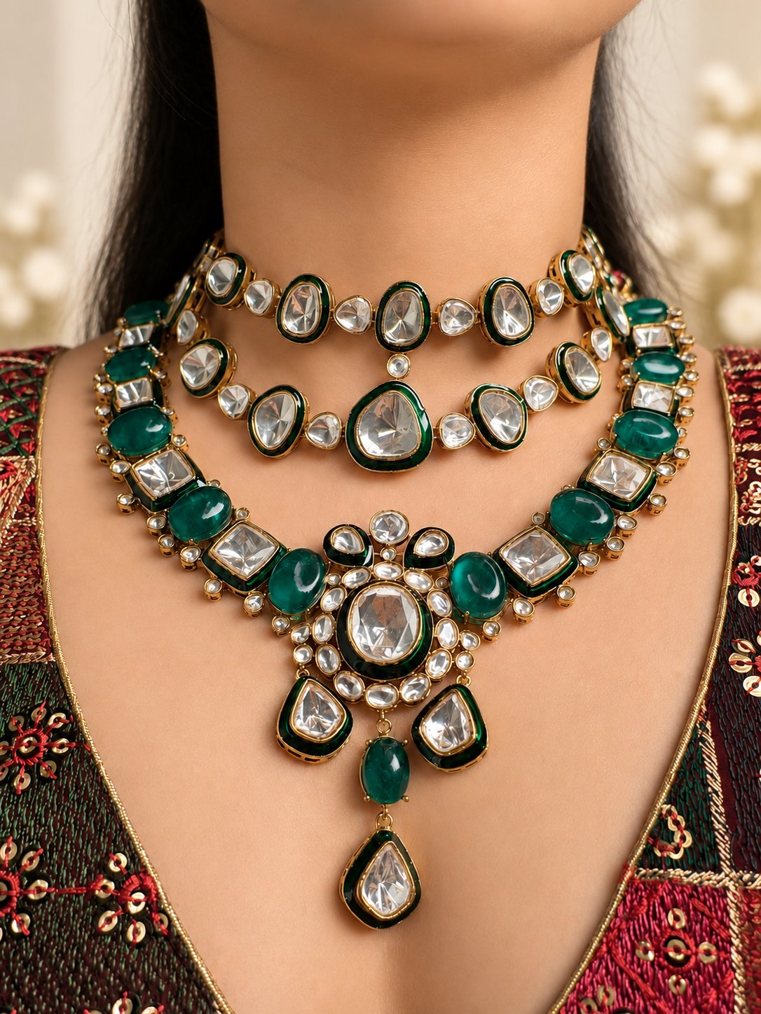 Triveni Polki Necklace Set.