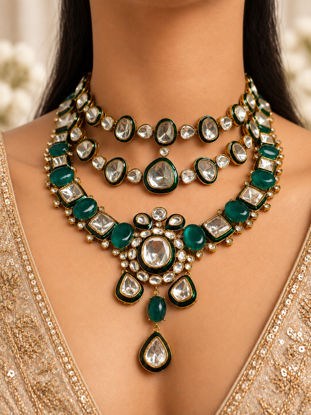 Triveni Polki Necklace Set.