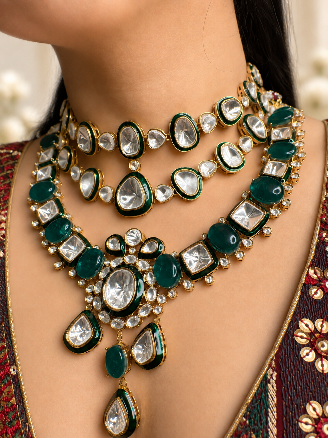 Triveni Polki Necklace Set.