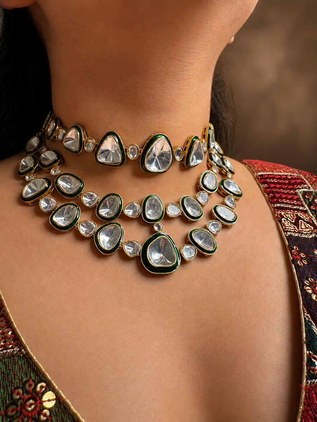 Tridhara Polki Necklace Set