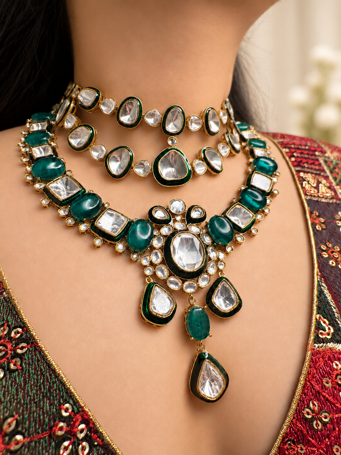Triveni Polki Necklace Set.