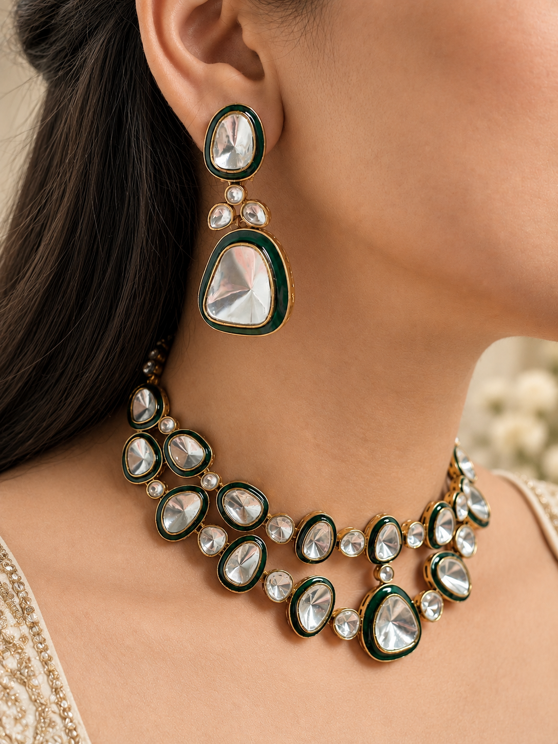 Triveni Polki Necklace Set.