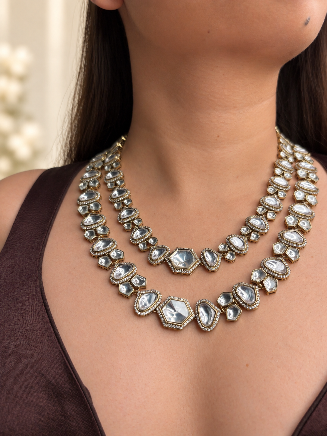 Aarohi Polki Dual Layered Necklace Set