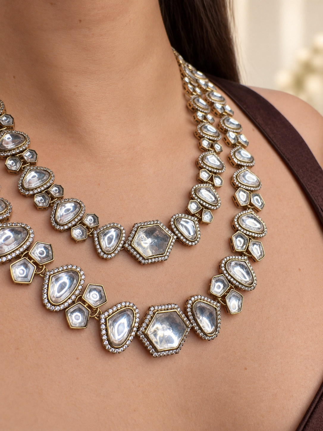 Aarohi Polki Dual Layered Necklace Set