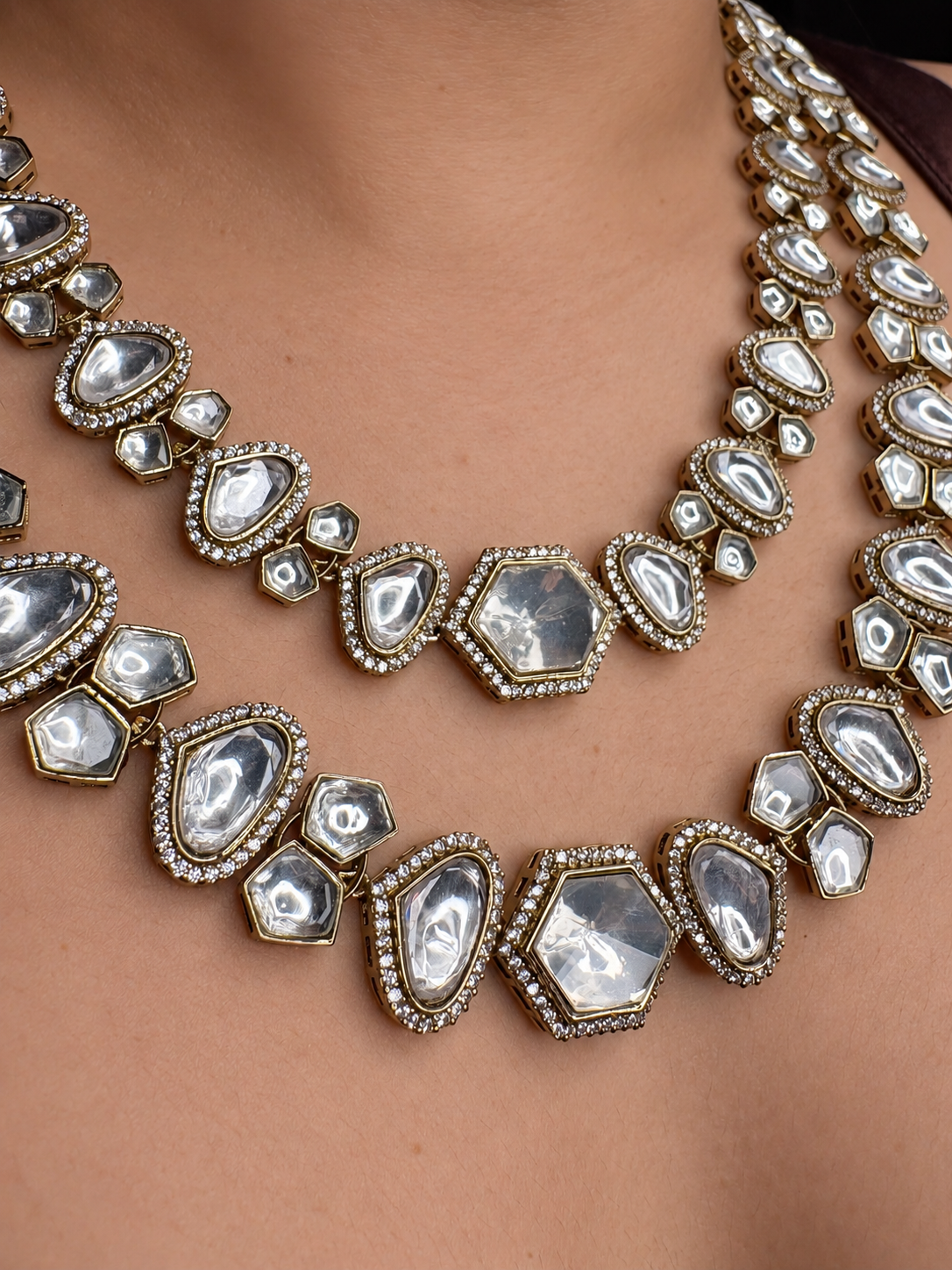 Aarohi Polki Dual Layered Necklace Set
