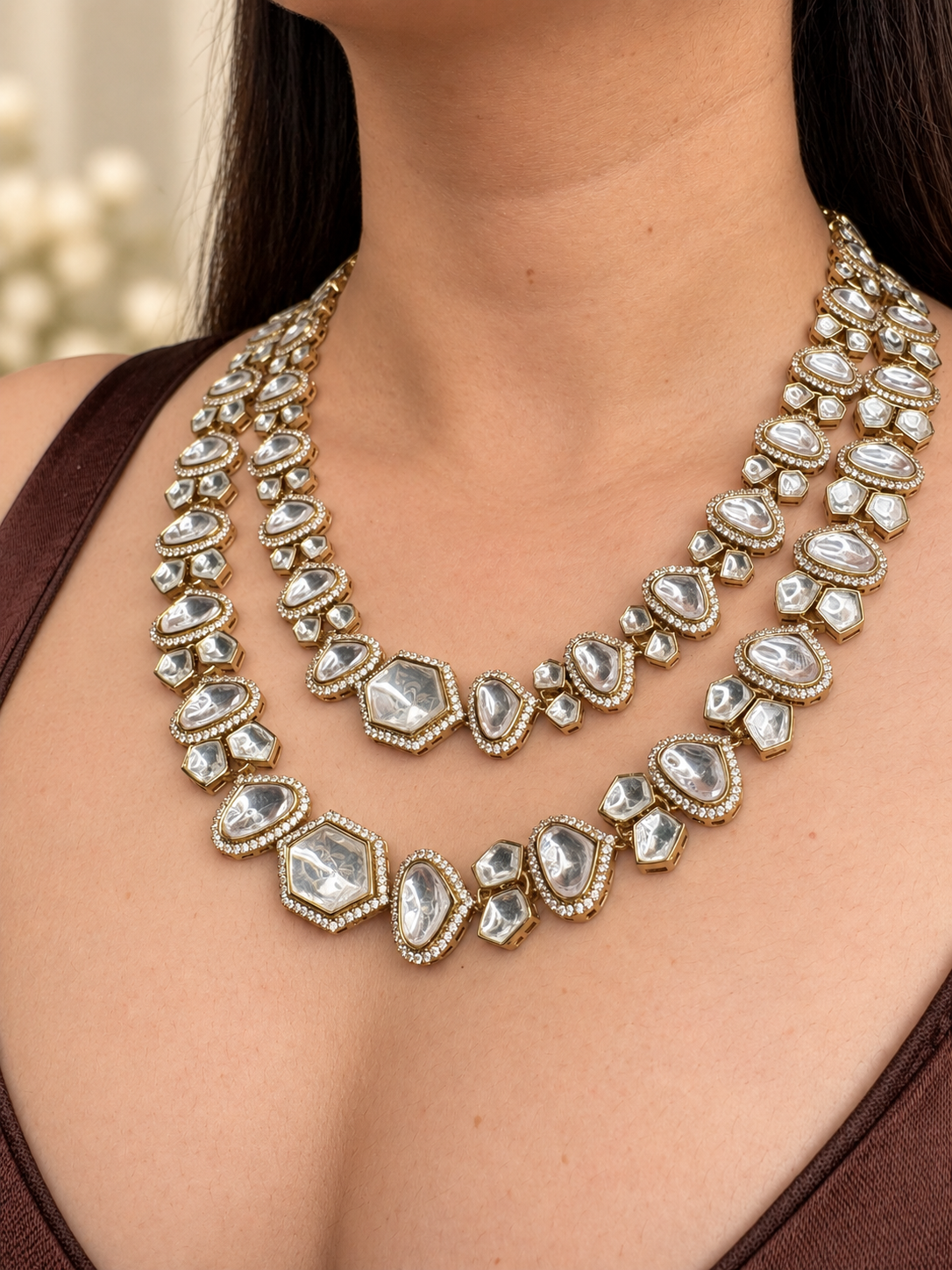 Aarohi Polki Dual Layered Necklace Set